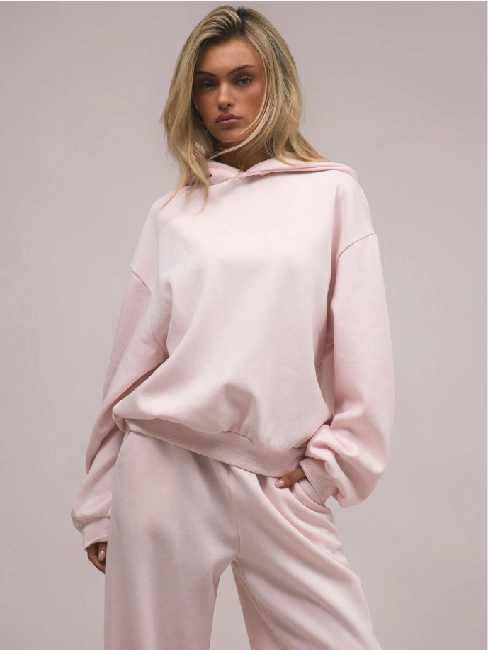 Casaco Moletom Capuz Rosa Blush